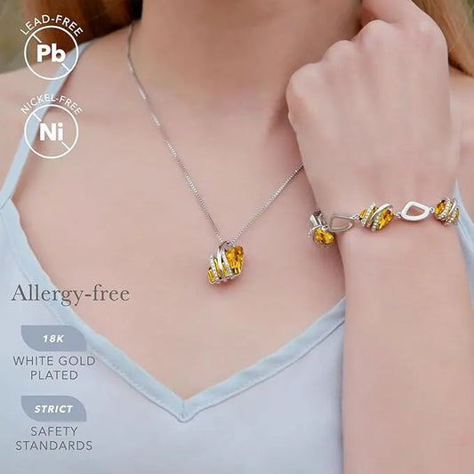 Wish Stone Pendant Necklace, Necklaces for Women with Birthstone Crystals, Allergy-Free Jewelry for Women with Gift Box, 27K Rose Gold Plated or Silver-tone Birthstone Necklace for Women-11-November Birthstone-Citrine Yellow - Image 2