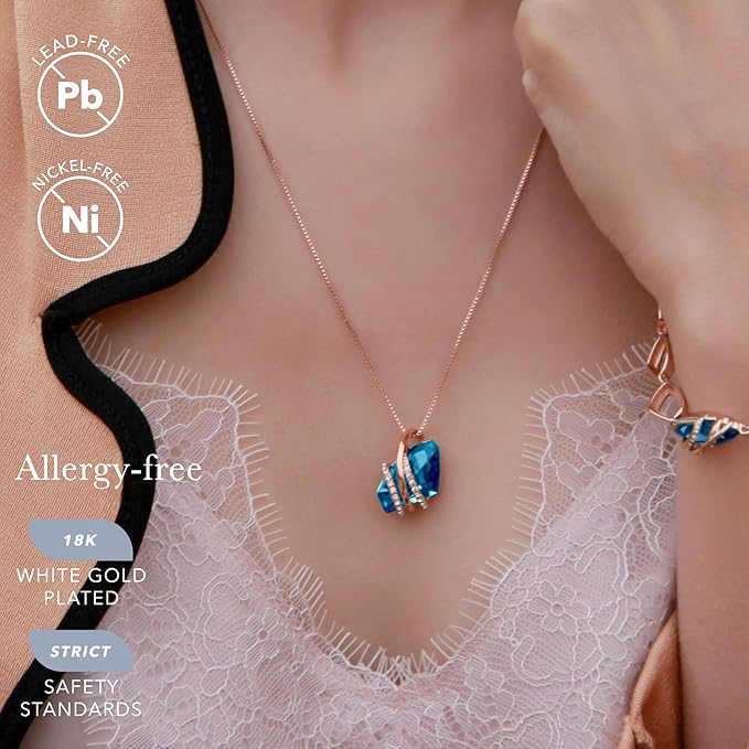 Wish Stone Pendant Necklace, Necklaces for Women with Birthstone Crystals, Allergy-Free Jewelry for Women with Gift Box, 28K Rose Gold Plated or Silver-tone Birthstone Necklace for Women- 12-December Birthstone-Zircon Blue - Image 2