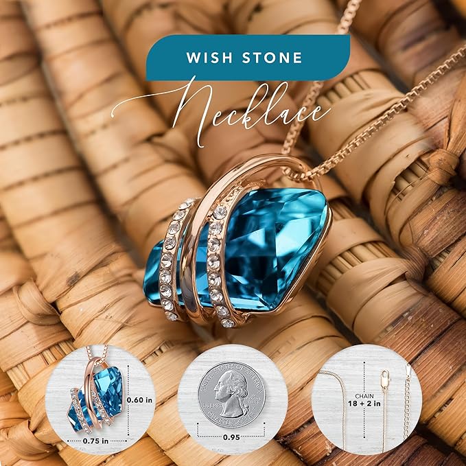 Wish Stone Pendant Necklace, Necklaces for Women with Birthstone Crystals, Allergy-Free Jewelry for Women with Gift Box, 28K Rose Gold Plated or Silver-tone Birthstone Necklace for Women- 12-December Birthstone-Zircon Blue - Image 5