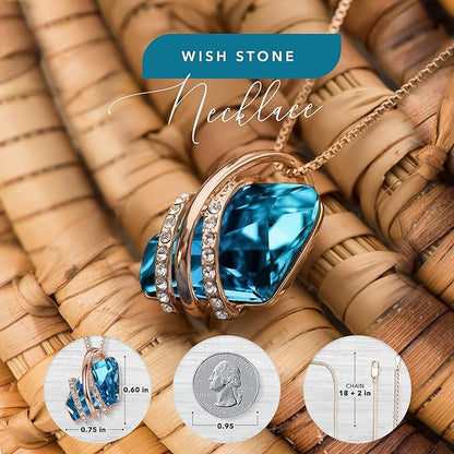 Wish Stone Pendant Necklace, Necklaces for Women with Birthstone Crystals, Allergy-Free Jewelry for Women with Gift Box, 28K Rose Gold Plated or Silver-tone Birthstone Necklace for Women- 12-December Birthstone-Zircon Blue - Image 5