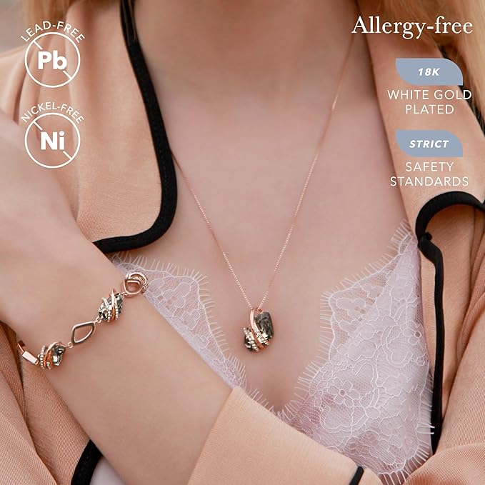 Wish Stone Pendant Necklace, Necklaces for Women with Birthstone Crystals, Allergy-Free Jewelry for Women with Gift Box, 29K Rose Gold Plated or Silver-tone Birthstone Necklace for Women-Healing Stone for Protection - Silver Black - Image 2