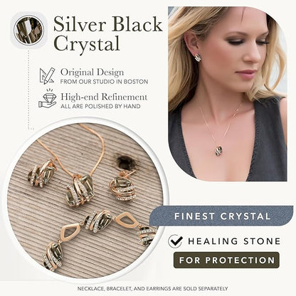 Wish Stone Pendant Necklace, Necklaces for Women with Birthstone Crystals, Allergy-Free Jewelry for Women with Gift Box, 29K Rose Gold Plated or Silver-tone Birthstone Necklace for Women-Healing Stone for Protection - Silver Black - Image 3