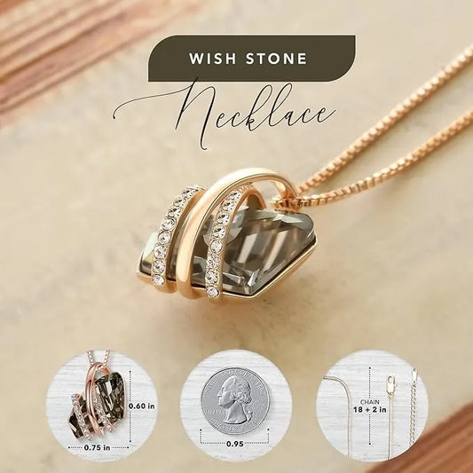 Wish Stone Pendant Necklace, Necklaces for Women with Birthstone Crystals, Allergy-Free Jewelry for Women with Gift Box, 29K Rose Gold Plated or Silver-tone Birthstone Necklace for Women-Healing Stone for Protection - Silver Black - Image 4