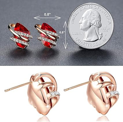 Infinity Love Heart Birthstone Earrings for Women, Crystal Stud Earrings with Healing Stones, Allergy-Free Jewelry for Women with Gift Box, Silver-tone Birthstone Crystals Earrings-01-January July Birthstone-Ruby Red - Image 2