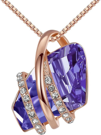 Infinity Love Heart Birthstone Earrings for Women, Crystal Stud Earrings with Healing Stones, Allergy-Free Jewelry for Women with Gift Box, Silver-tone Birthstone Crystals Earrings-02-February Birthstone-Tanzanite Purple