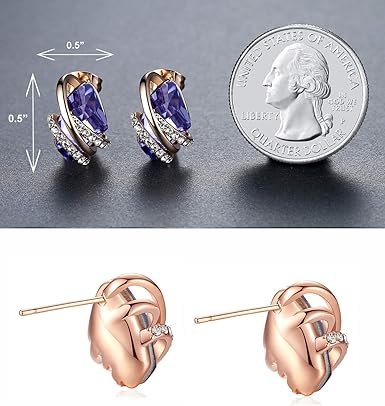 Infinity Love Heart Birthstone Earrings for Women, Crystal Stud Earrings with Healing Stones, Allergy-Free Jewelry for Women with Gift Box, Silver-tone Birthstone Crystals Earrings-02-February Birthstone-Tanzanite Purple - Image 2