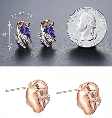 Infinity Love Heart Birthstone Earrings for Women, Crystal Stud Earrings with Healing Stones, Allergy-Free Jewelry for Women with Gift Box, Silver-tone Birthstone Crystals Earrings-02-February Birthstone-Tanzanite Purple - Image 2