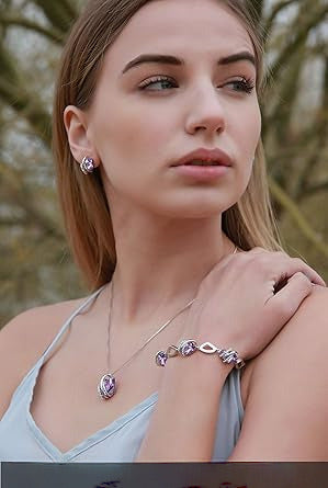 Infinity Love Heart Birthstone Earrings for Women, Crystal Stud Earrings with Healing Stones, Allergy-Free Jewelry for Women with Gift Box, Silver-tone Birthstone Crystals Earrings-06-June Birthstone-Alexandrite Light Purple - Image 2