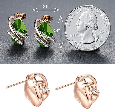 Infinity Love Heart Birthstone Earrings for Women, Crystal Stud Earrings with Healing Stones, Allergy-Free Jewelry for Women with Gift Box, Silver-tone Birthstone Crystals Earrings-08-August Birthstone-Peridot Green - Image 4