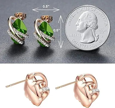 Infinity Love Heart Birthstone Earrings for Women, Crystal Stud Earrings with Healing Stones, Allergy-Free Jewelry for Women with Gift Box, Silver-tone Birthstone Crystals Earrings-08-August Birthstone-Peridot Green - Image 4