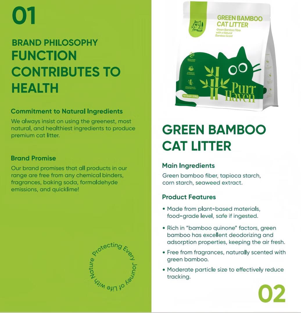 Purr Haven Green Bamboo Cat Litter | 1 Carton | 6 Packs Per Carton | 2.5kg Per Pack - Image 2