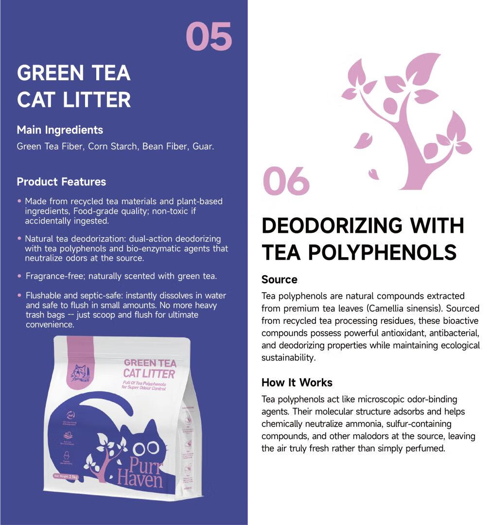 Purr Haven Green Tea Cat Litter | 10 Carton | 6 Packs Per Carton | 2.5kg Per Pack - Image 2