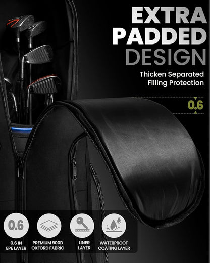 OutdoorMaster Padded Golf Club Travel Bag with Wheels, 900D Heavy Duty Oxford Waterproof -Alligators-Black - Image 2