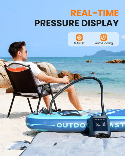 OutdoorMaster Vortex Paddle Board Pump Electric Portable, Max 20PSI SUP Air Pump Inflator & Deflator, 12V/15.8V DC Input, Auto Off & Cooling, 8 Nozzles Pump for Paddle Board, Inflatables - No Battery - Image 4
