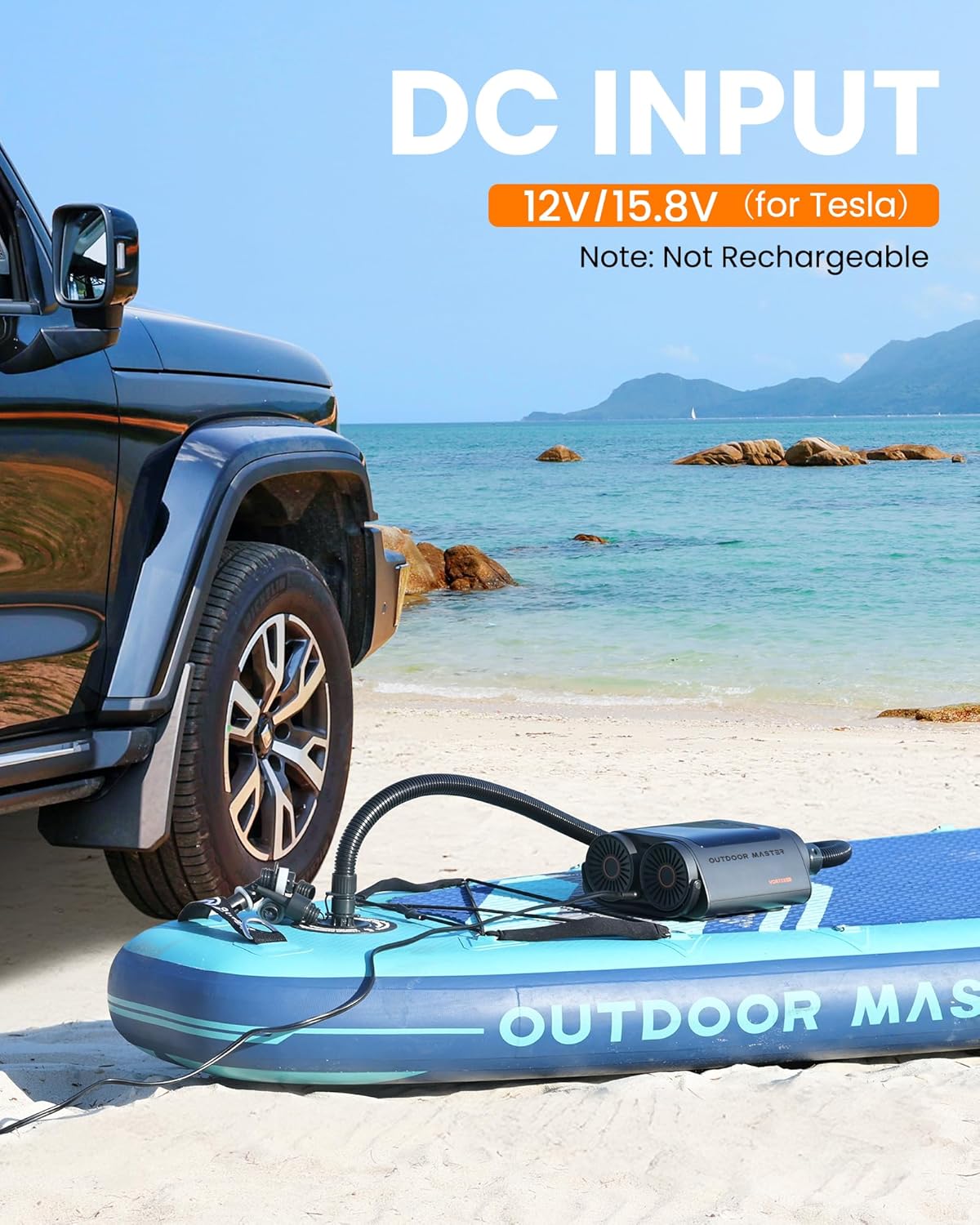 OutdoorMaster Vortex Paddle Board Pump Electric Portable, Max 20PSI SUP Air Pump Inflator & Deflator, 12V/15.8V DC Input, Auto Off & Cooling, 8 Nozzles Pump for Paddle Board, Inflatables - No Battery - Image 6