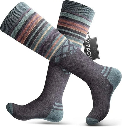 OutdoorMaster Ski Socks 2-Pack Merino Wool, Over The Calf Non-Slip Cuff for Men & Women-Gray,Medium