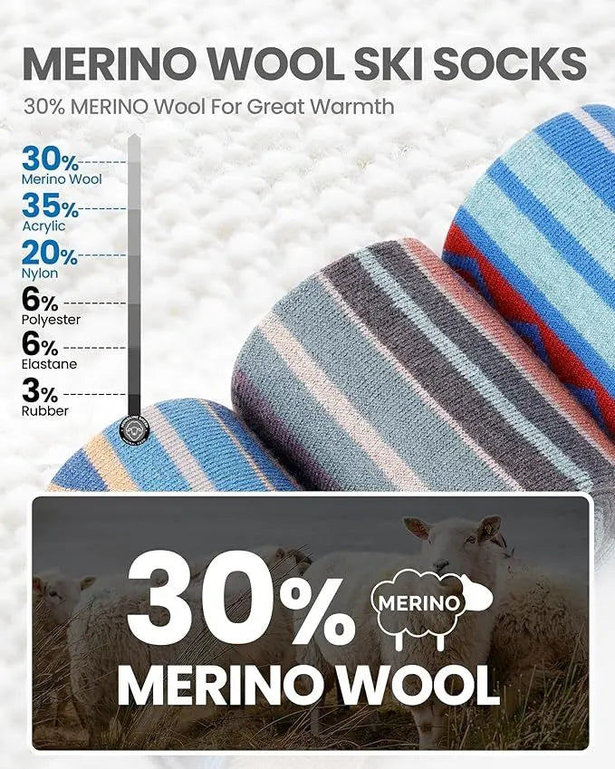 OutdoorMaster Ski Socks 2-Pack Merino Wool, Over The Calf Non-Slip Cuff for Men & Women-Gray,Medium - Image 2