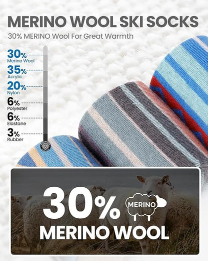 OutdoorMaster Ski Socks 2-Pack Merino Wool, Over The Calf Non-Slip Cuff for Men & Women-Gray,Medium - Image 2