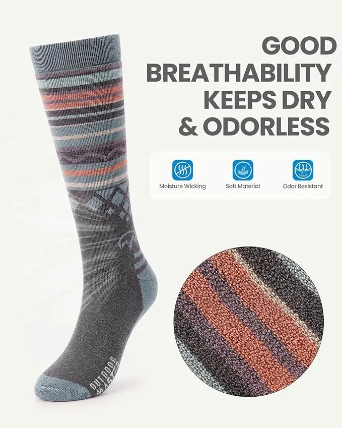 OutdoorMaster Ski Socks 2-Pack Merino Wool, Over The Calf Non-Slip Cuff for Men & Women-Gray,Medium - Image 3