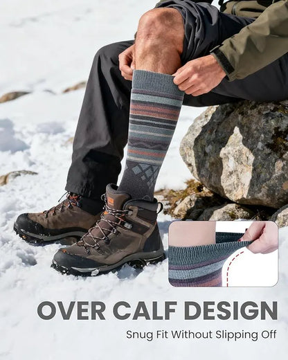 OutdoorMaster Ski Socks 2-Pack Merino Wool, Over The Calf Non-Slip Cuff for Men & Women-Gray,Medium - Image 5