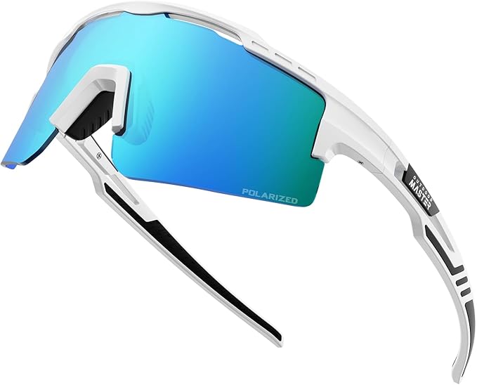 OutdoorMaster Hawk II Polarized Sports Sunglasses for Men Women, TAC 100% UV400 Protection TR90 Frame Cycling Sunglasses, Baseball Running Fishing Golf Glasses-White Frame+revo Blue Cat.3 - Image 8