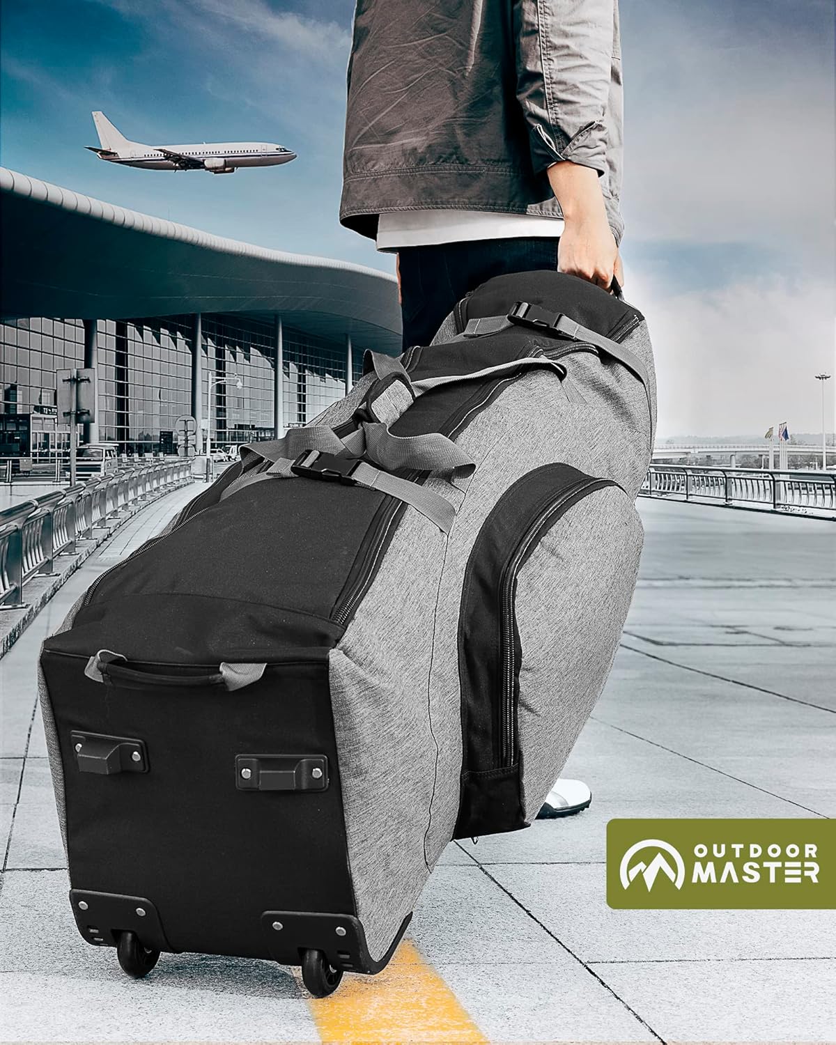 OutdoorMaster Padded Golf Club Travel Bag with Wheels, 900D Heavy Duty Oxford Waterproof -Alligators-Gray - Image 7