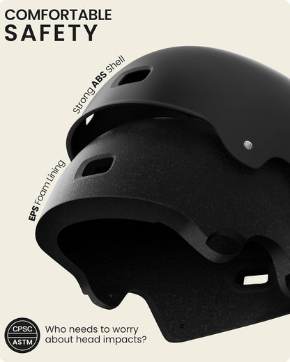 OutdoorMaster Skateboard Cycling Helmet - Two Removable Liners Ventilation Multi-Sport Scooter Roller Skate Inline Skating Rollerblading for  Adults-Black-Small - Image 2