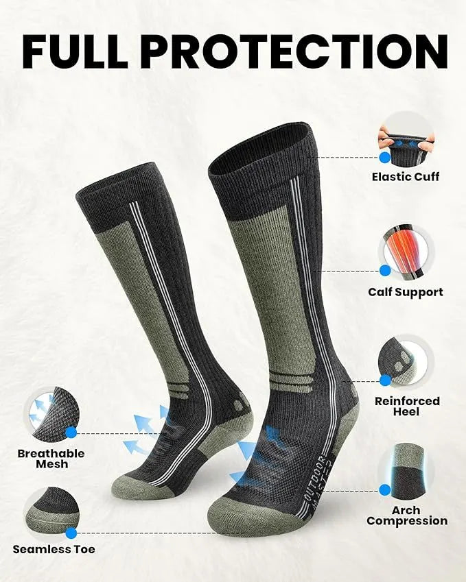 OutdoorMaster Thermolite Merino Wool Ski Socks, Compression Thermal Snowboarding Socks for Men & Women, Cold Weather-4-Pack - Image 7