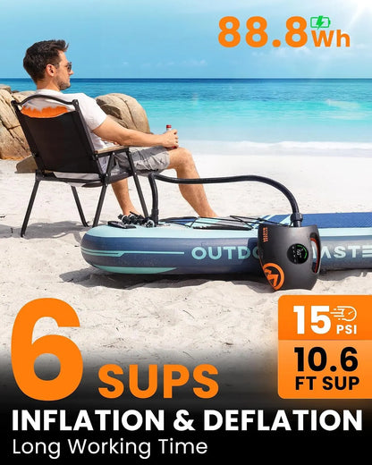 OutdoorMaster 20PSI High Pressure 88.8Wh Rechargeable SUP Air Pump Electric Shark 2S - Auto-Off & Deflation,12V DC & Type-C Input, for Inflatable Stand Up Paddle Boards, Boats - Image 2