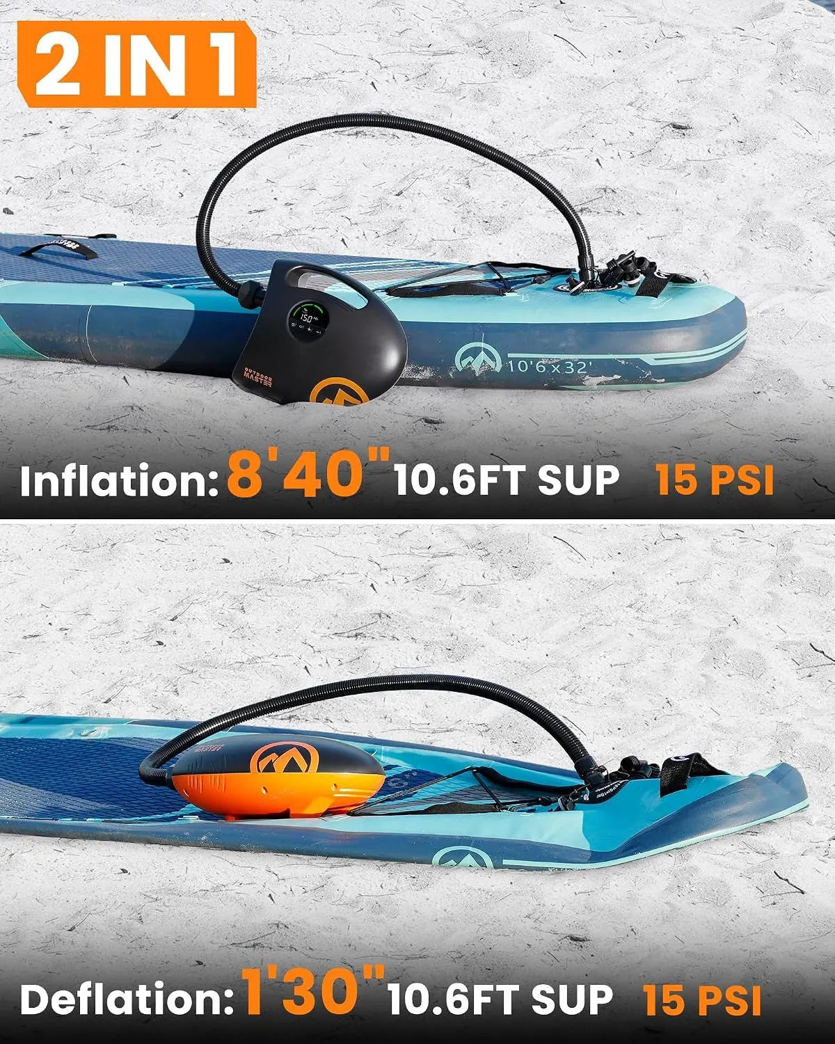 OutdoorMaster 20PSI High Pressure 88.8Wh Rechargeable SUP Air Pump Electric Shark 2S - Auto-Off & Deflation,12V DC & Type-C Input, for Inflatable Stand Up Paddle Boards, Boats - Image 4