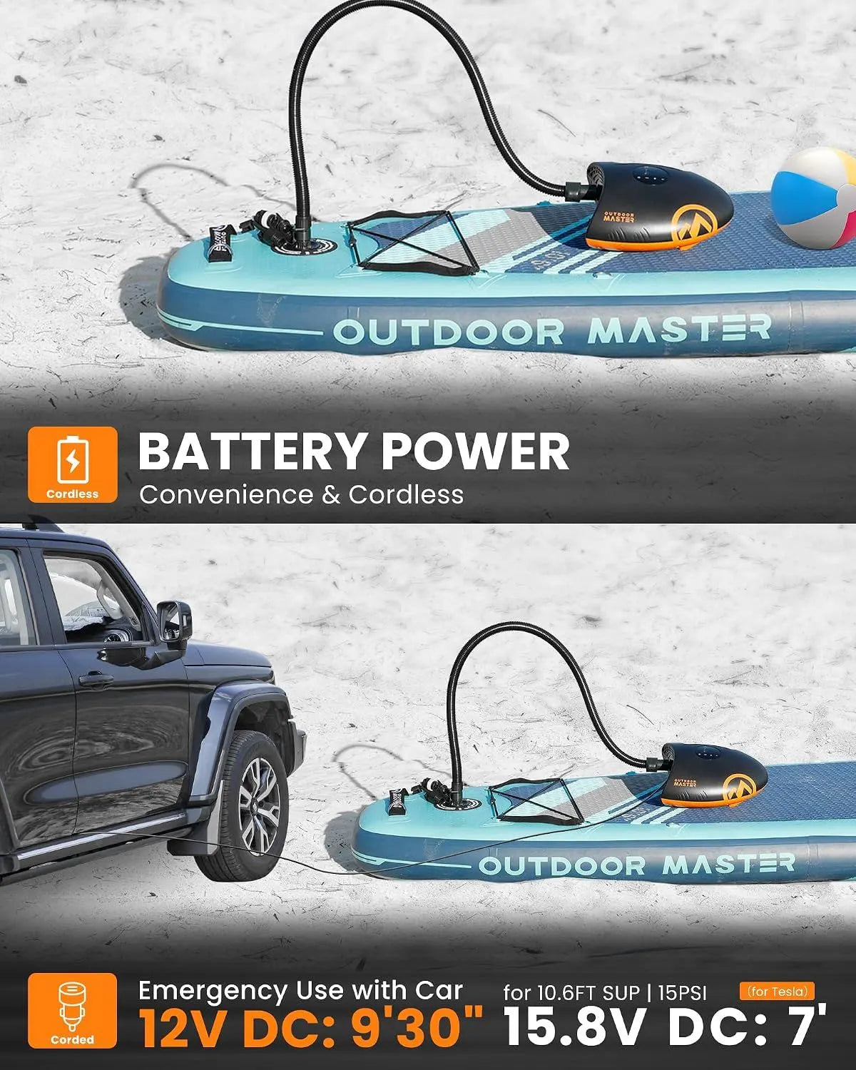 OutdoorMaster 20PSI High Pressure 88.8Wh Rechargeable SUP Air Pump Electric Shark 2S - Auto-Off & Deflation,12V DC & Type-C Input, for Inflatable Stand Up Paddle Boards, Boats - Image 5