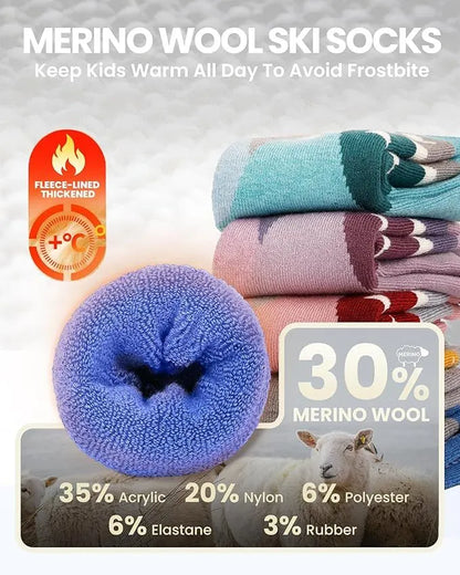 OutdoorMaster Merino Wool Ski Socks for Kids Boys & Girls Thermal Winter Warm Snowboarding Cold Weather-Blue Mountains - 2 Pack,Small - Image 3