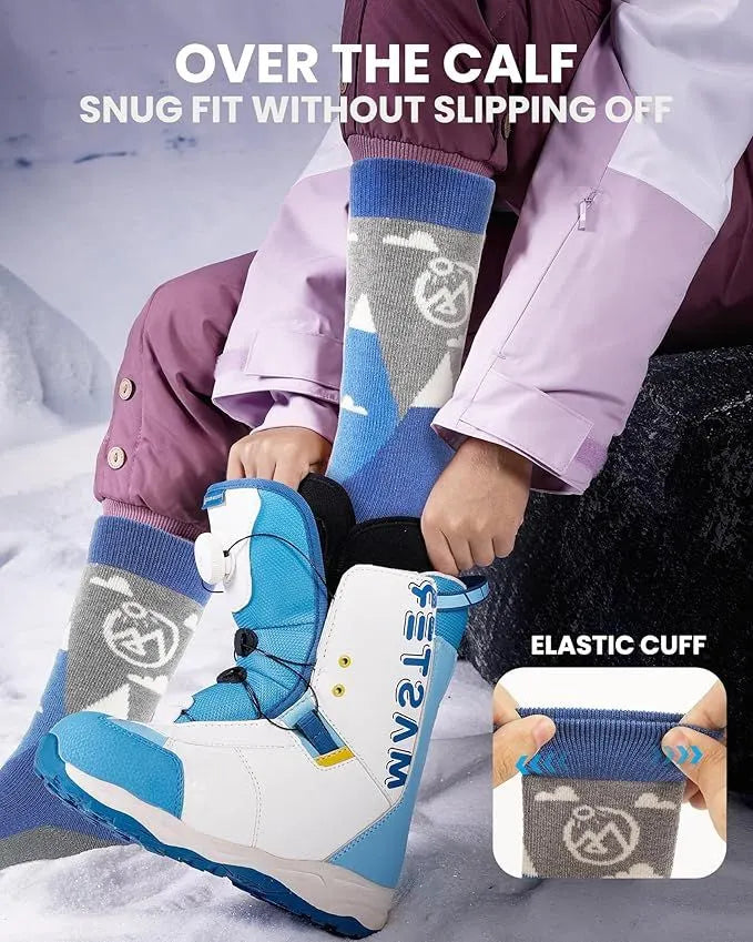 OutdoorMaster Merino Wool Ski Socks for Kids Boys & Girls Thermal Winter Warm Snowboarding Cold Weather-Blue Mountains - 2 Pack,Small - Image 5