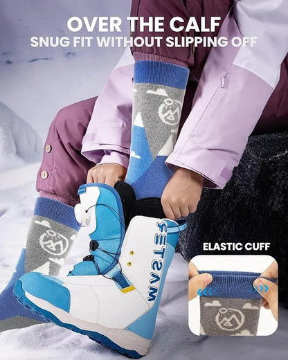 OutdoorMaster Merino Wool Ski Socks for Kids Boys & Girls Thermal Winter Warm Snowboarding Cold Weather-Blue Mountains - 2 Pack,Small - Image 5