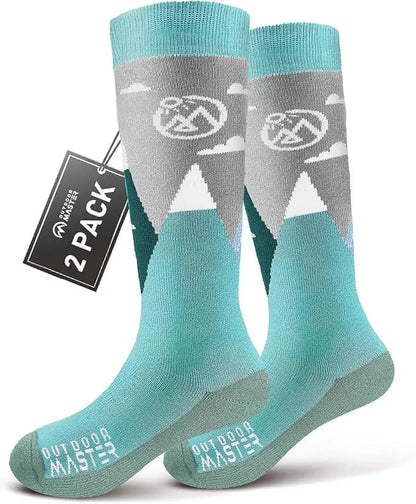 OutdoorMaster Merino Wool Ski Socks for Kids Boys & Girls Thermal Winter Warm Snowboarding Cold Weather-2 Pack,Small