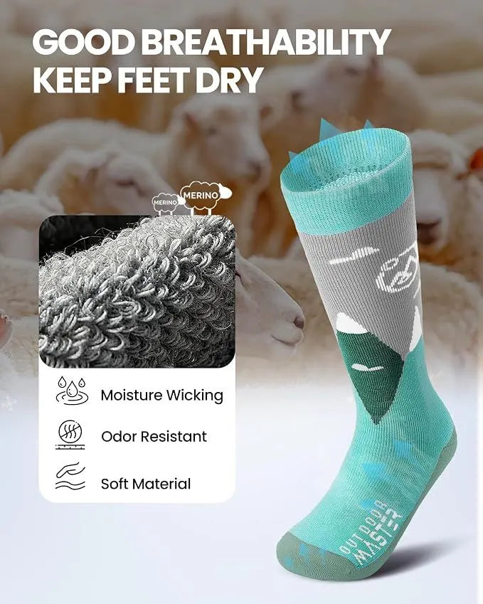 OutdoorMaster Merino Wool Ski Socks for Kids Boys & Girls Thermal Winter Warm Snowboarding Cold Weather-2 Pack,Small - Image 4