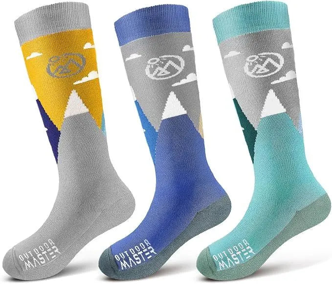 OutdoorMaster Merino Wool Ski Socks for Kids Boys & Girls Thermal Winter Warm Snowboarding Cold Weather-3 pack,Medium