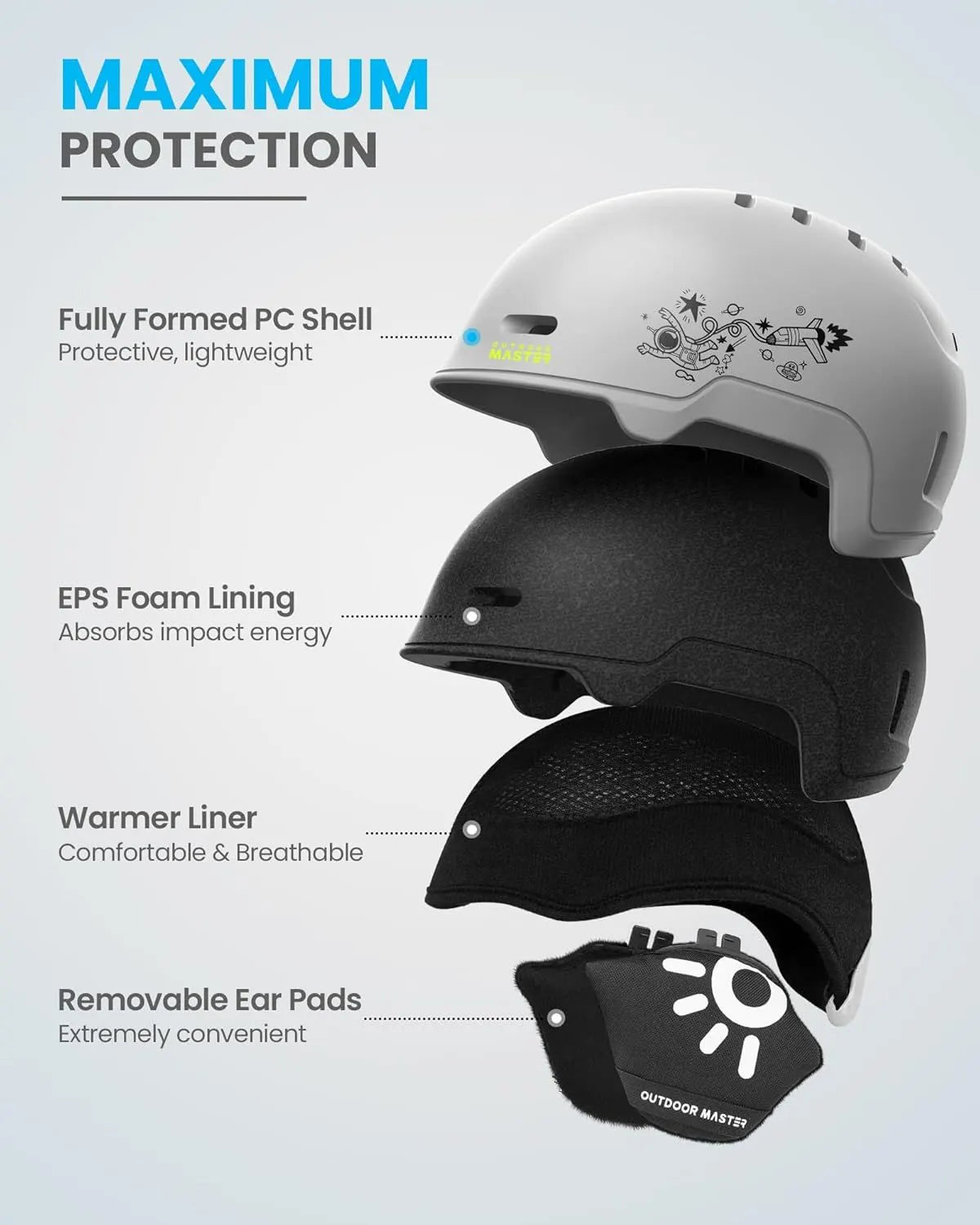 OutdoorMaster Kids Snowboarding Helmet for Boys & Girls - Durable PC Shell, EPS Foam & 12 Cooling Vents, Adjustable Dial Fit-Matte Grey,52-56cm Small - Image 2