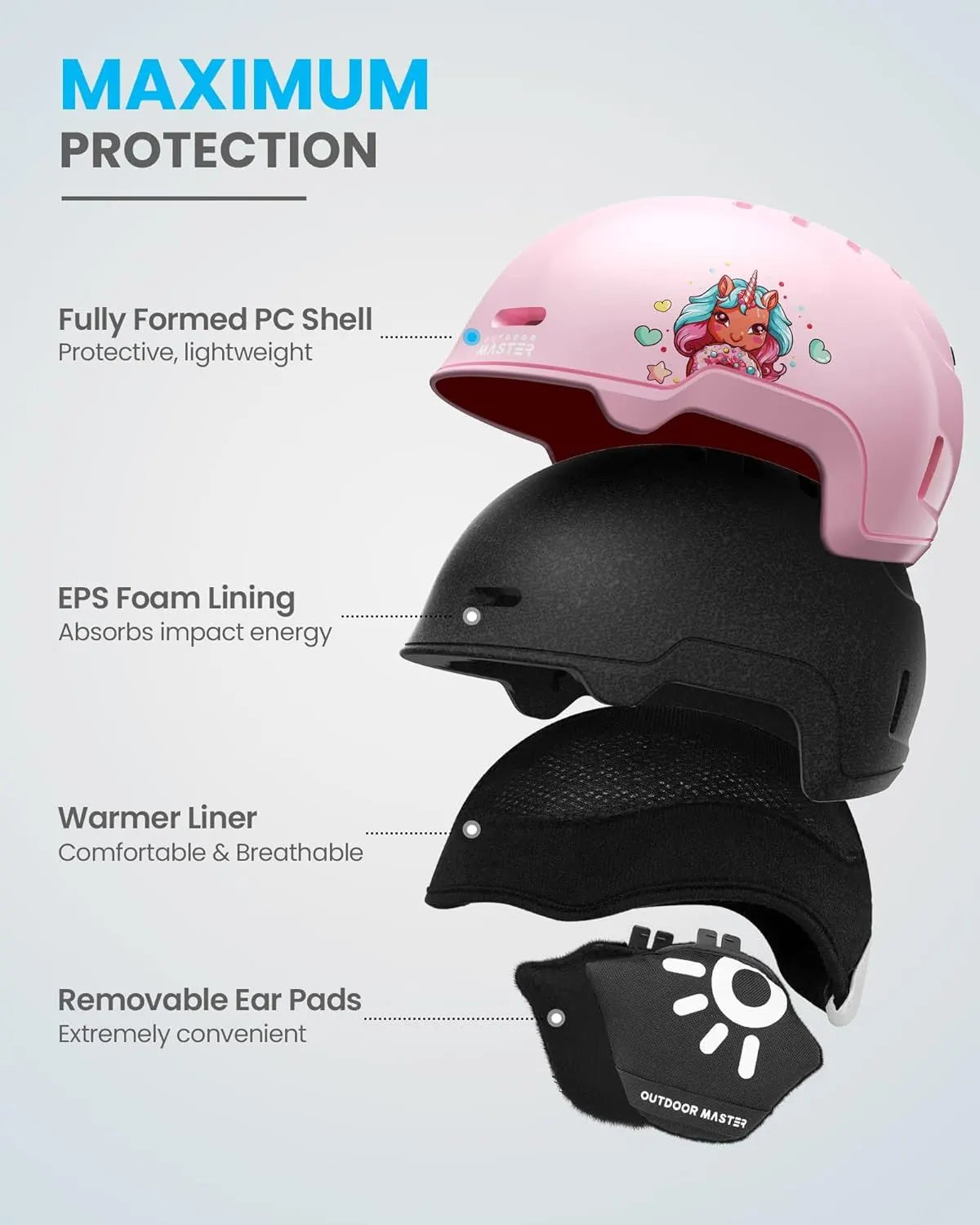 OutdoorMaster Children's Ski Helmet, Snowboard Helmet for Boys & Girls, Robust PC Shell & EPS Foam, 12 Ventilation Holes, Adjustable Snow Sports Helmet, Certified Snow Sports and Snowboard Helmet-Glossy Pink,52-56cm Small - Image 2