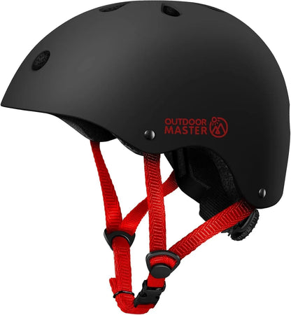 OutdoorMaster Youth & Kids Bike Helmet - Adjustable Multi-Sports Skateboard Helmet with Removable Liners for Balance Bike, Toddler Scooter, One Wheel Hoverboard-Black Red-Medium