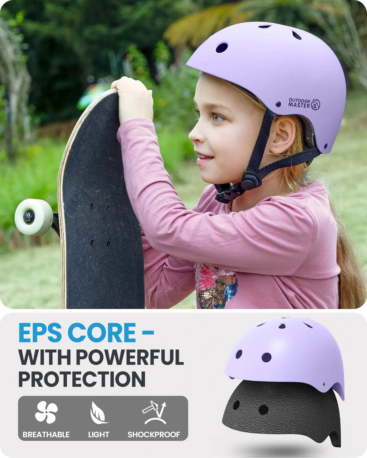 OutdoorMaster Youth & Kids Bike Helmet - Adjustable Multi-Sports Skateboard Helmet with Removable Liners for Balance Bike, Toddler Scooter, One Wheel Hoverboard-Taro purple-Large - Image 5