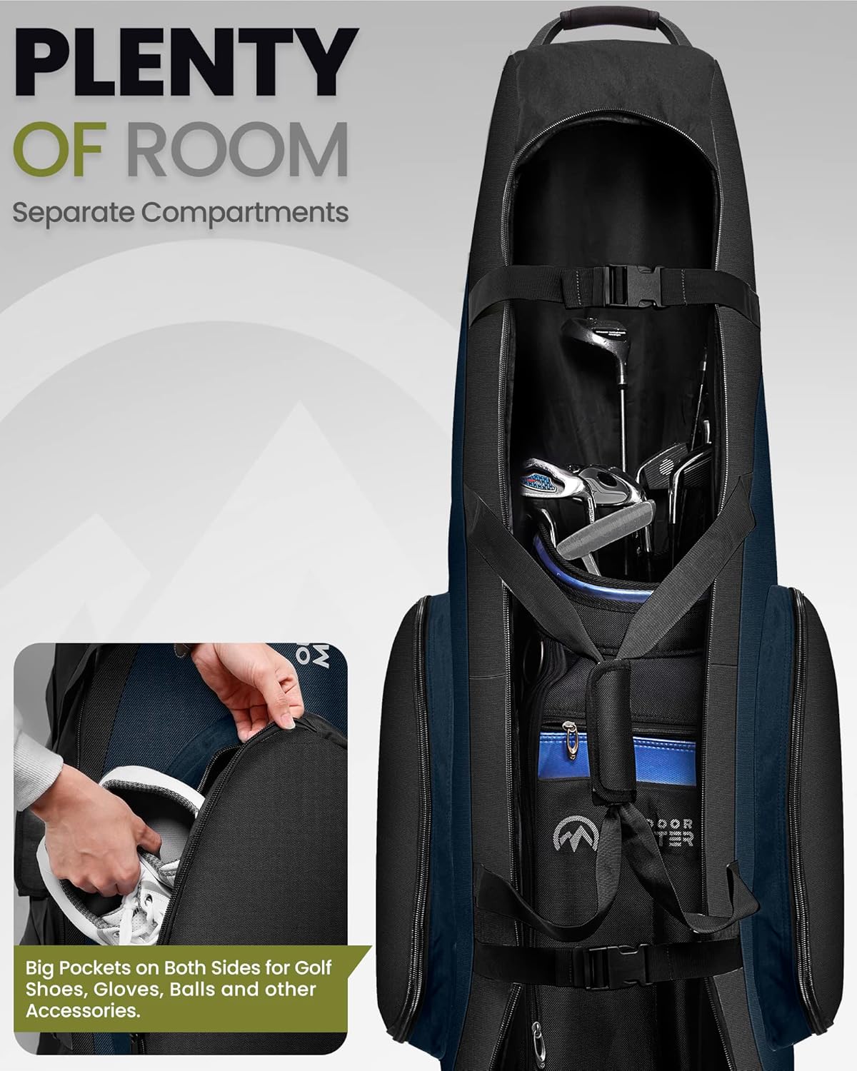 OutdoorMaster Padded Golf Club Travel Bag with Wheels, 900D Heavy Duty Oxford Waterproof -Alligators-Blue - Image 3