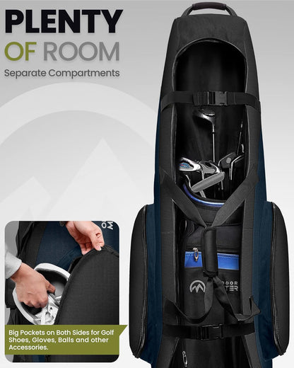 OutdoorMaster Padded Golf Club Travel Bag with Wheels, 900D Heavy Duty Oxford Waterproof -Alligators-Blue - Image 3