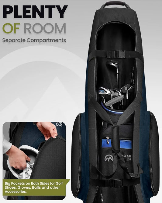 OutdoorMaster Padded Golf Club Travel Bag with Wheels, 900D Heavy Duty Oxford Waterproof -Alligators-Blue - Image 3