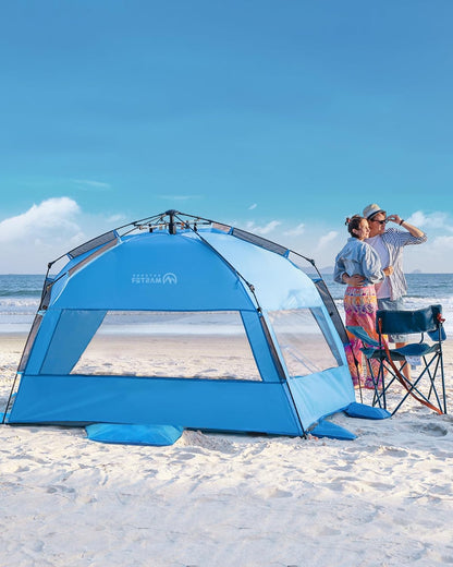 OutdoorMaster Pop Up 3-4 Person Beach Tent X-Large - Easy Setup, Portable Beach Shade Canopy Folding Sun Shelter with UPF 50+ UV Protection Removable Skylight Family Size (Blue) - Image 7