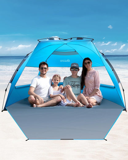 OutdoorMaster Pop Up 3-4 Person Beach Tent X-Large - Easy Setup, Portable Beach Shade Canopy Folding Sun Shelter with UPF 50+ UV Protection Removable Skylight Family Size (Blue) - Image 8