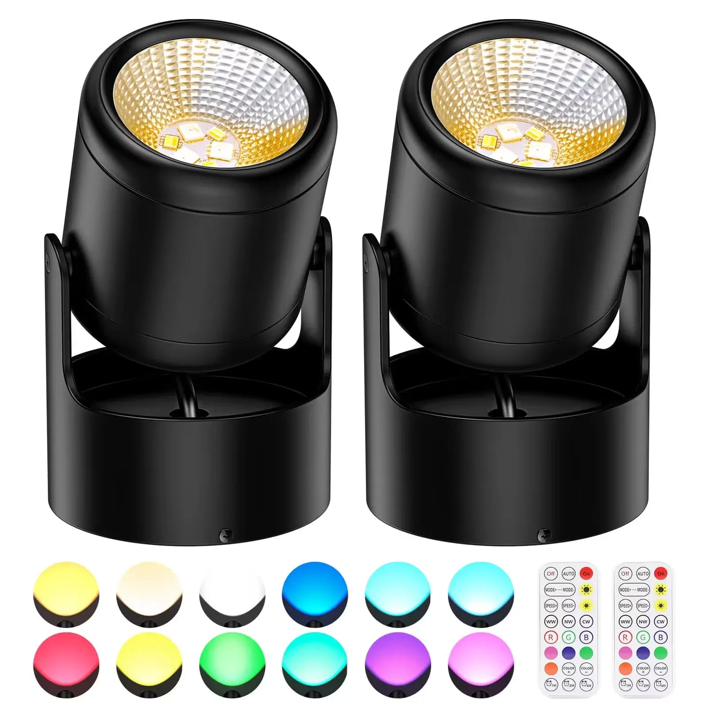 RGB LED Spot Lights with Remote - 20 Color Changing, Dimmable Indoor Accent Lamps