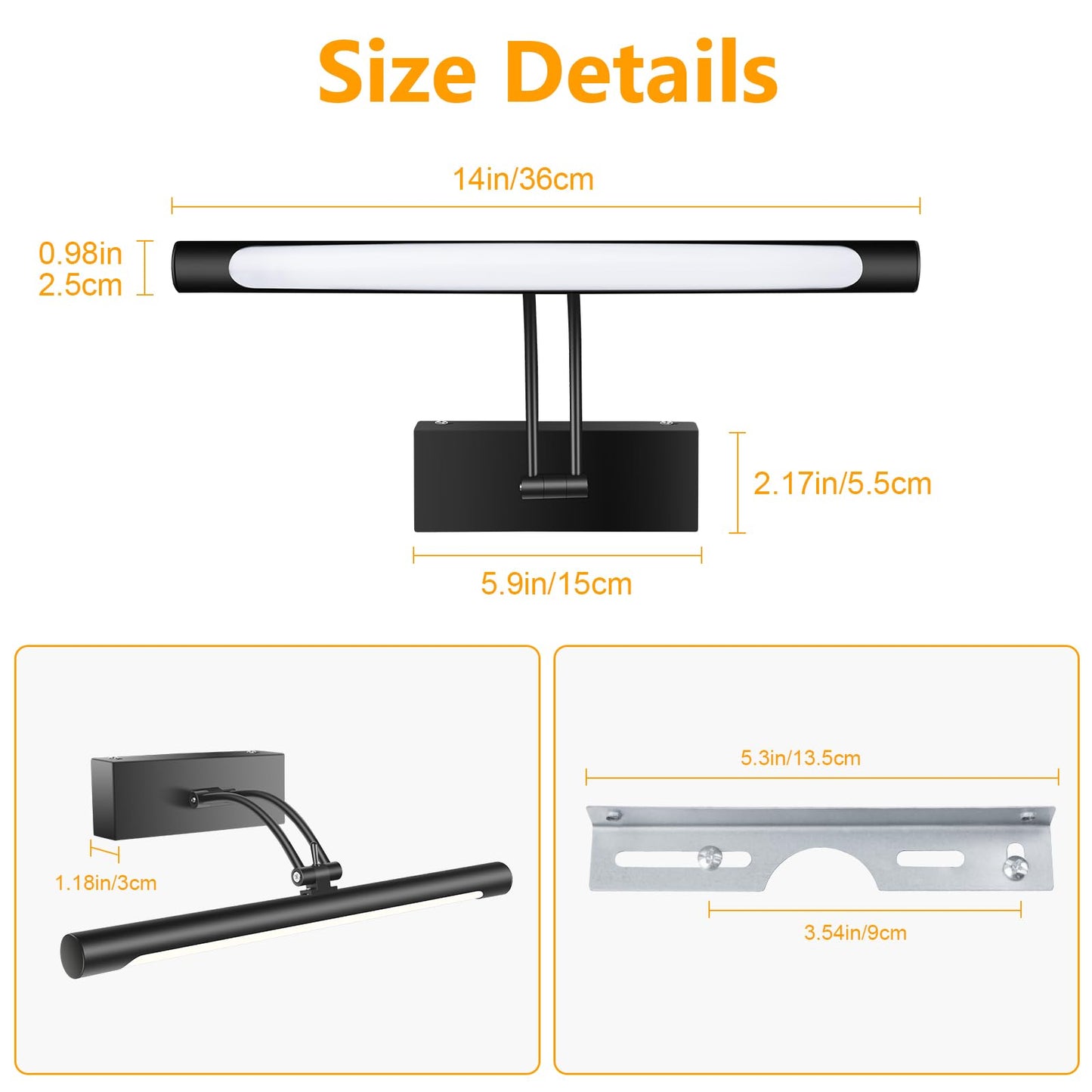 Hardwired Picture Light for Wall Black,14 inch Night Light LED Wall Sconces for Pictures,Dart Board Lights Wall Lights for Dartboard Mirror Frame Gallery - Image 2