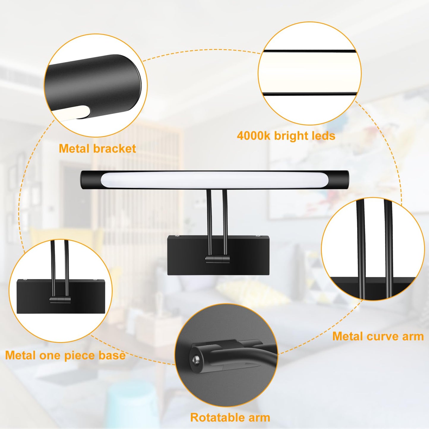 Hardwired Picture Light for Wall Black,14 inch Night Light LED Wall Sconces for Pictures,Dart Board Lights Wall Lights for Dartboard Mirror Frame Gallery - Image 4