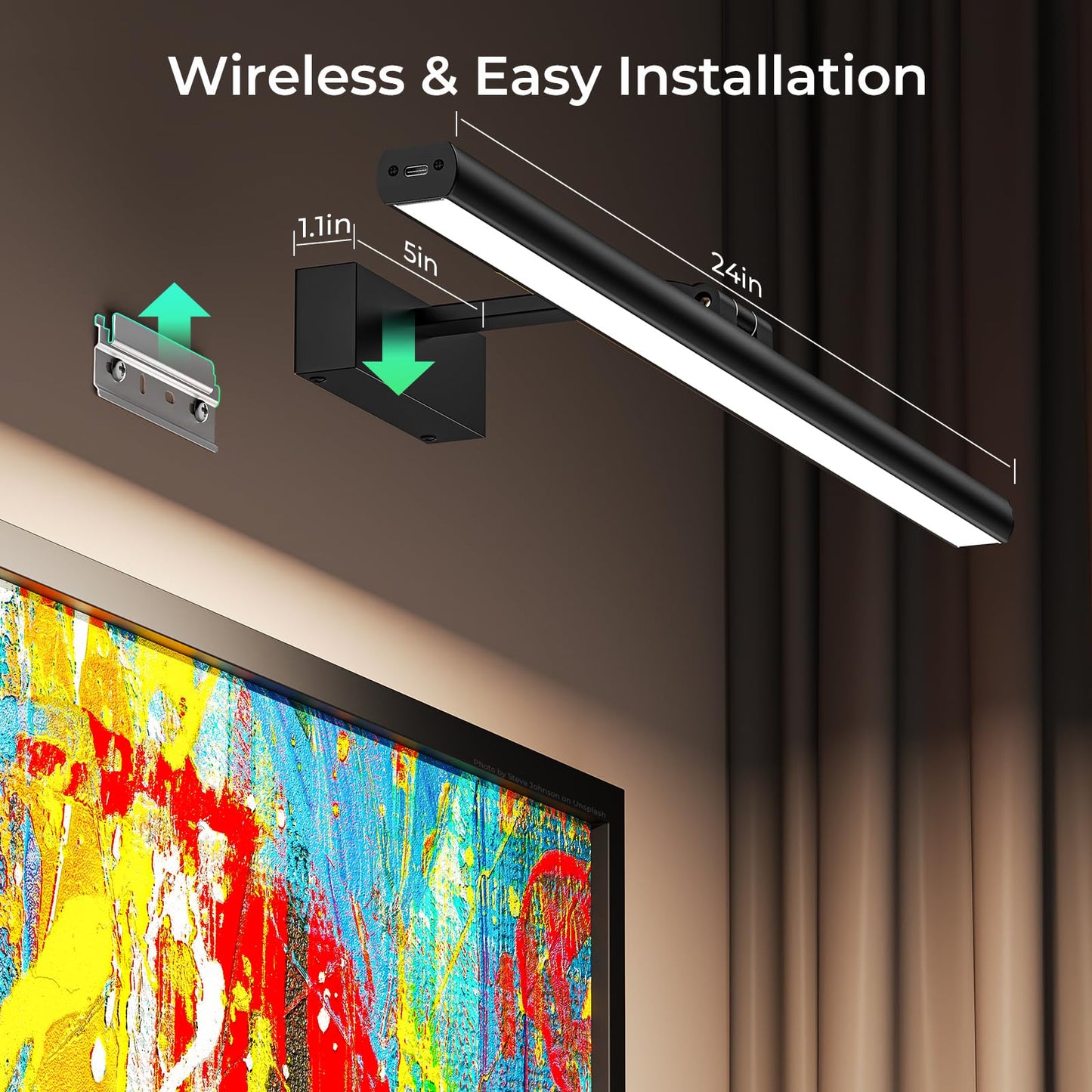Wireless Picture Lights for Wall, Battery Operated Wall Light for Painting Rechargeable CCT Rotatable Art Gallery Light with Remote Dimmable Timer for Artwork Frame Display Dartboard (Black, 16inch) - Image 7